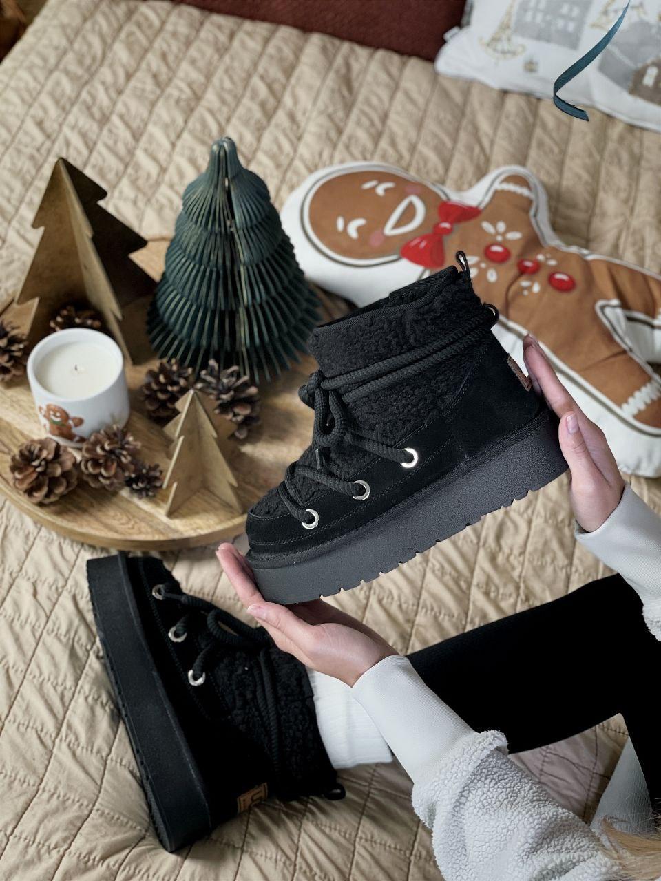 Жіночі повсякденні уги UGG Black High Platform (чорні) модне зимове взуття 3675 Уги vkross, фото 1