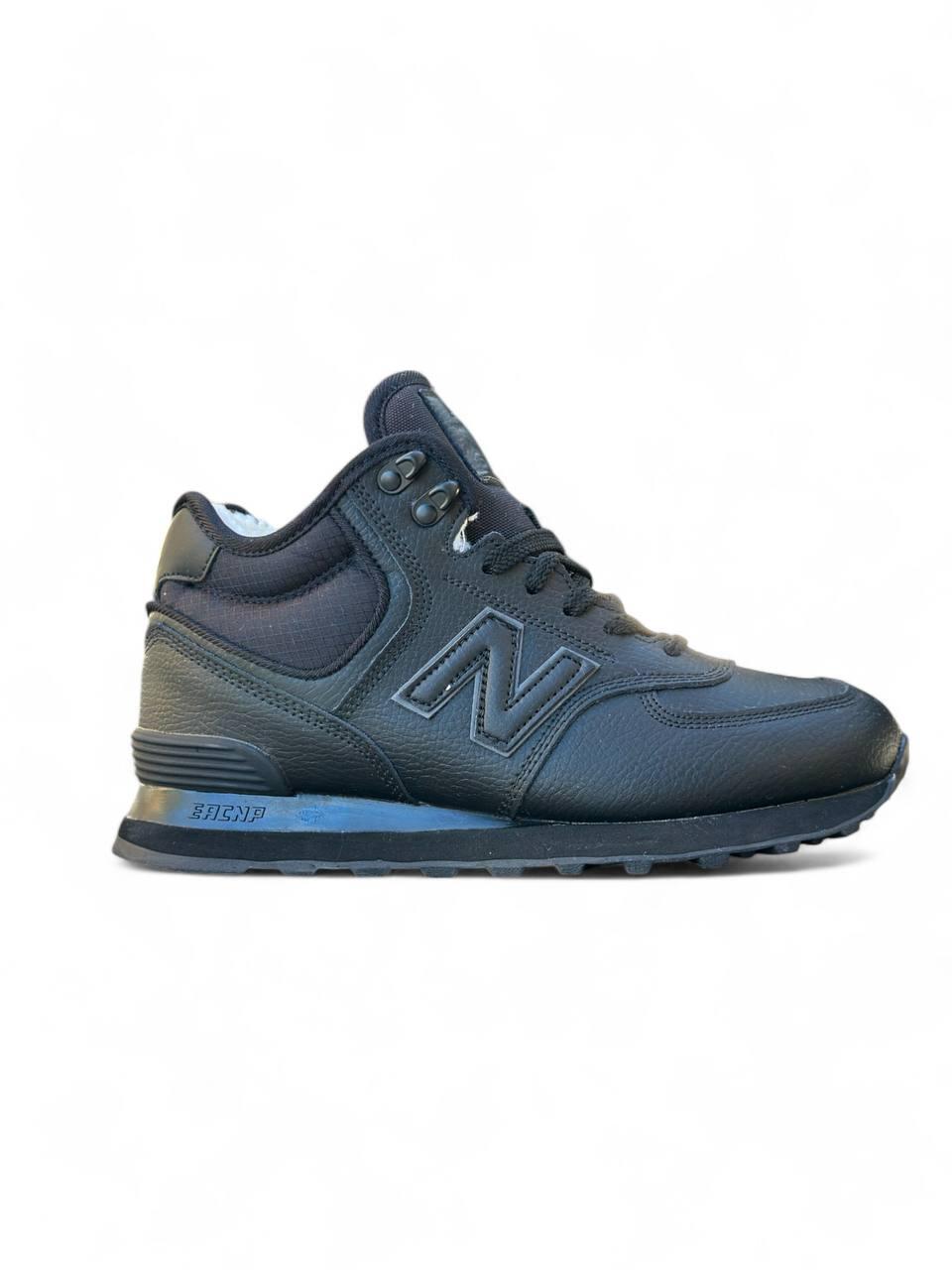 Жіночі зимові кросівки New Balance 574 Black Leather Fur (чорні) повсякденні шкіряні кроси 5208 НБ vkross, фото 1