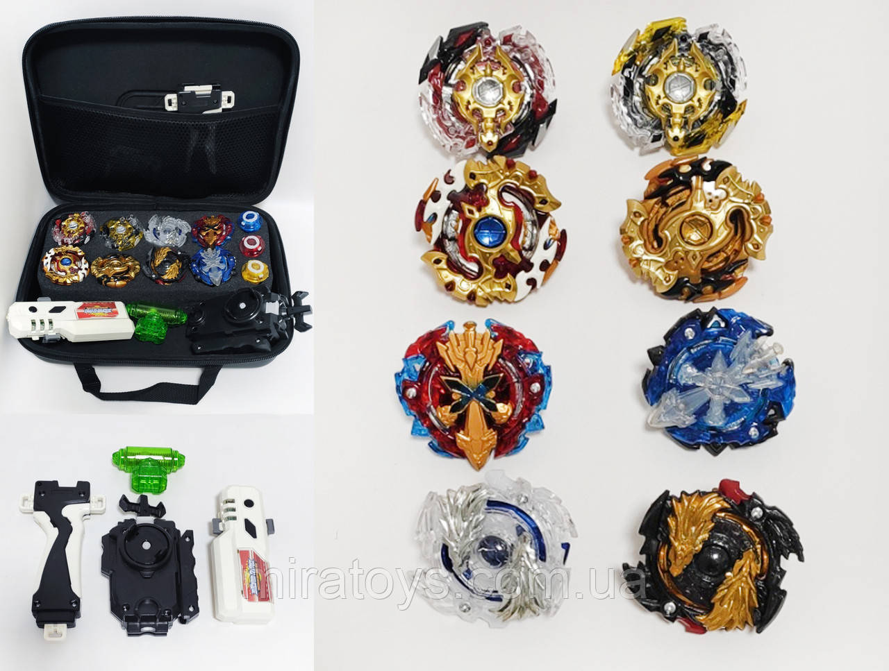 Ігровий набір Бейблейд Beyblade 8 штук у зручному кейсі з пусковими пристроями та ручкою