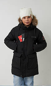 Тепла зимова дитяча куртка з капюшоном із плащової тканини в чорному кольорі