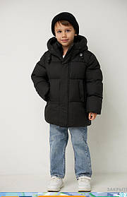 Тепла зимова двостороння дитяча куртка з капюшоном у чорному кольорі в розмірах 98-122