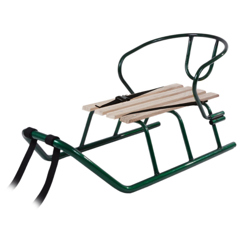 Санки "Балу" + тяг. ремінь, спинка, до 70кг, зелений лак, неокр.планка, сидіння 55*22см, 81*40*21см, ТМ VITAN, Україна, фото 1