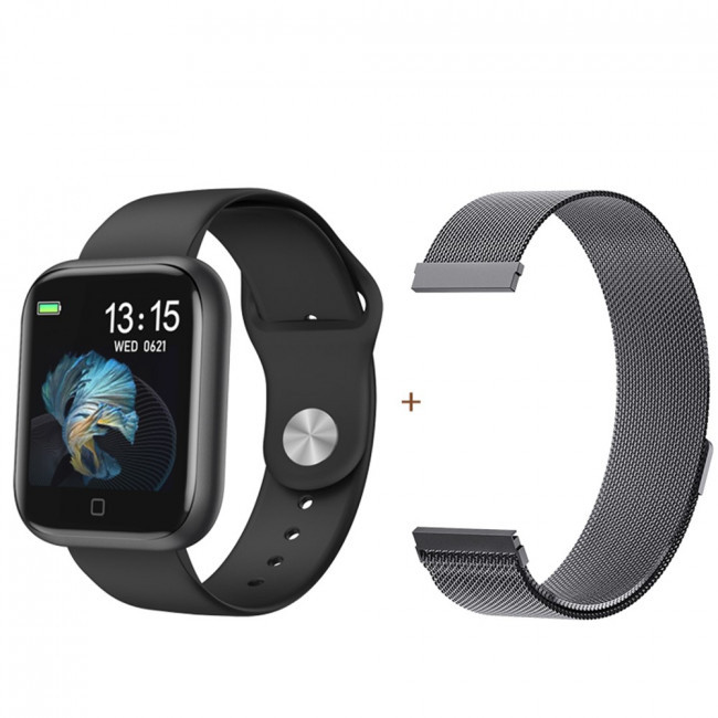 Смарт-годинник Smart Watch T80S Black + 2 браслети — сталевий і силіконовий (температура, пульс, тиск, кисень)