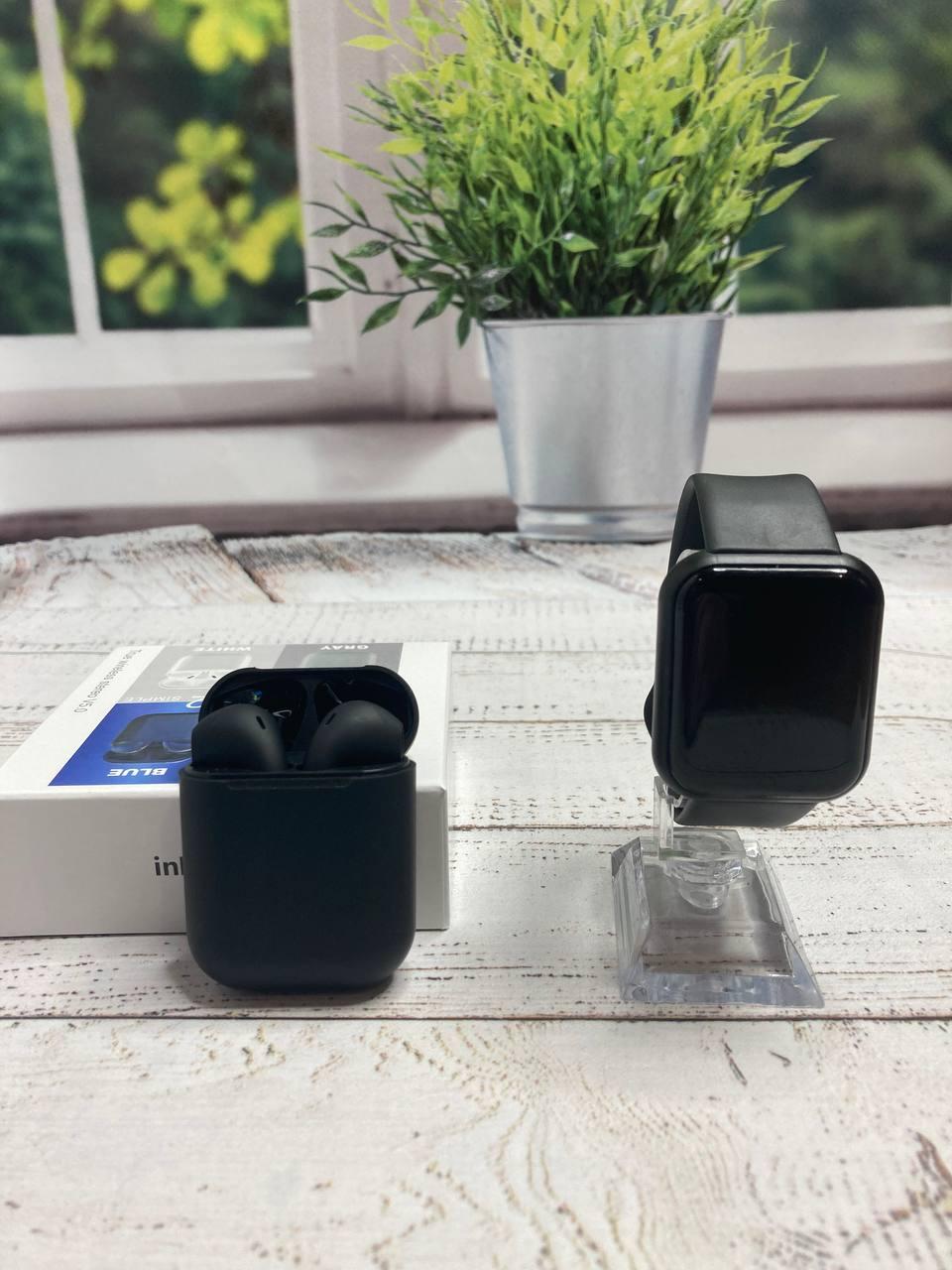 Бездротові сенсорні навушники inpods 12 + смарт годинник в подарунок Black