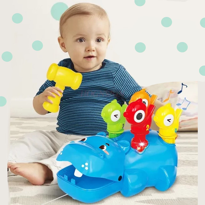 Дитяча музична іграшка бегемот стукалка Розвивальна гра з молоточками підсвічування звуки птахів мелодії, фото 1