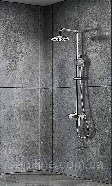 Душова система із змішувачем виливом DUSEL MILTON Chrome стійка для душу латунна, фото 1