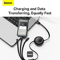 Кабель Baseus Bright Mirror 2 Series Retractable 3-in-1 Fast Charging Data Cable Type-C to M+L+C 100W 1.1m Black, фото 6