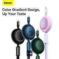 Кабель Baseus Bright Mirror 2 Series Retractable 3-in-1 Fast Charging Data Cable Type-C to M+L+C 100W 1.1m Black, фото 9
