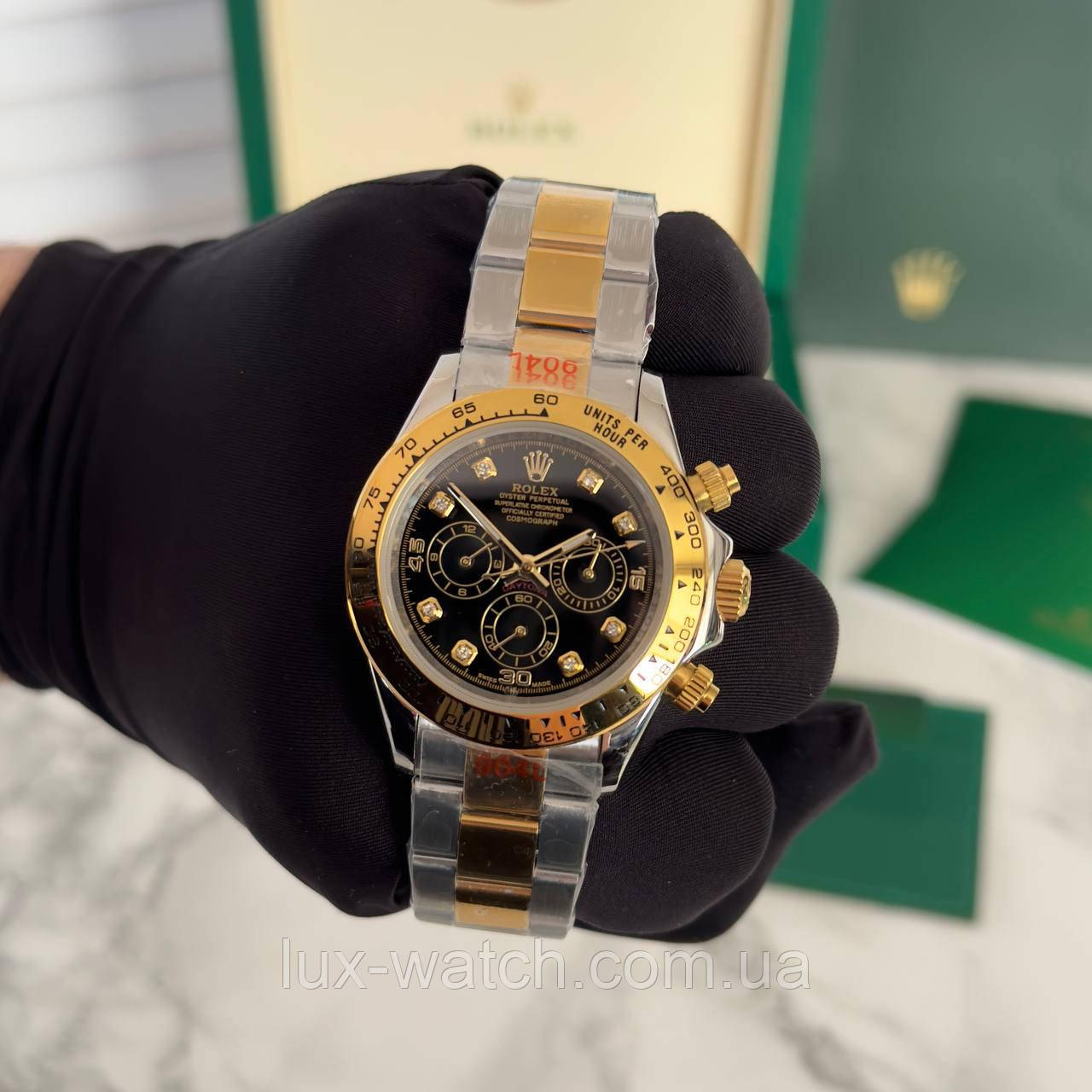 Годинник наручний Rolex Daytona Diamond Silver/Gold-Black