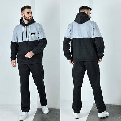 Зимовий чоловічий спортивний костюм з тринитки на флісі батал