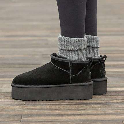 Зимові Жіночі Черевики UGG Classic Ultra Mini Platform Black / УГГ Класик Ультра Міні Платформ Чорні, фото 1