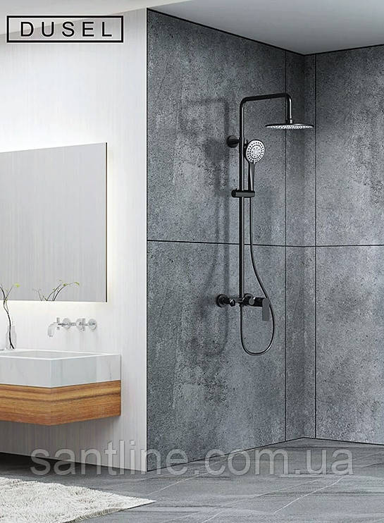 Душова система із змішувачем виливом DUSEL LACIO Black Matt стійка для душу латуна, фото 1