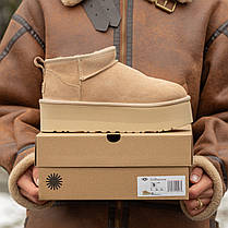 Зимові Жіночі Черевики UGG Classic Ultra Mini Platform Beige / УГГ Класик Ультра Міні Платформ Бежеві, фото 3