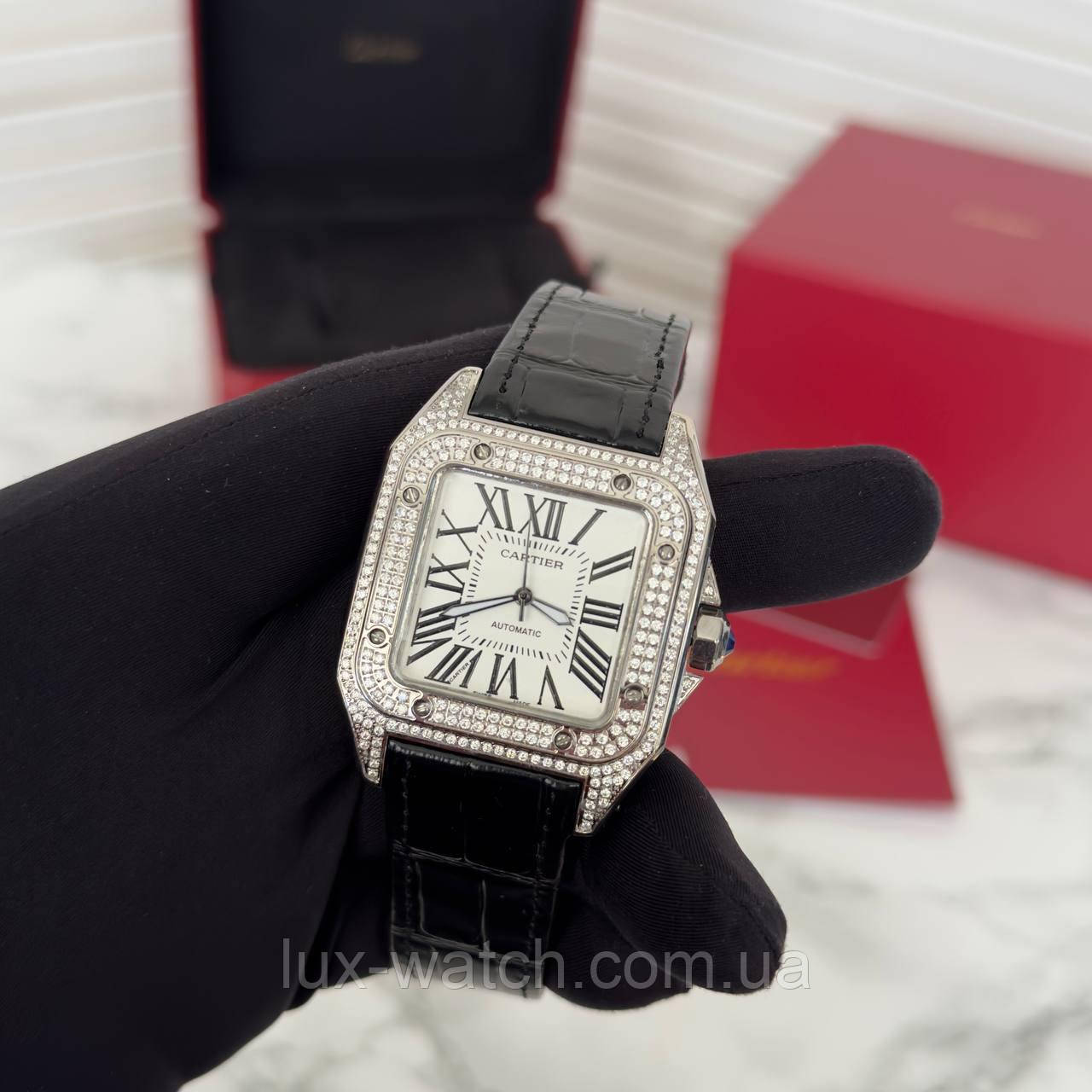 Наручний годинник Cartier Santos Diamond Silver-Black
