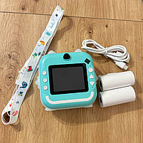 Дитячий фотоапарат-принтер блакитний кольоровий екран ігри відеозапис чорно-білий друк (C64270), фото 2
