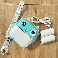 Дитячий фотоапарат-принтер блакитний кольоровий екран ігри відеозапис чорно-білий друк (C64270), фото 3