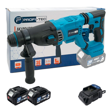 Потужний акумуляторний перфоратор PROFI-TEC PBH201BL POWERLine : з АКБ 2шт-20 V х 4.0 Аh + ЗП, 3.0 Дж, фото 1