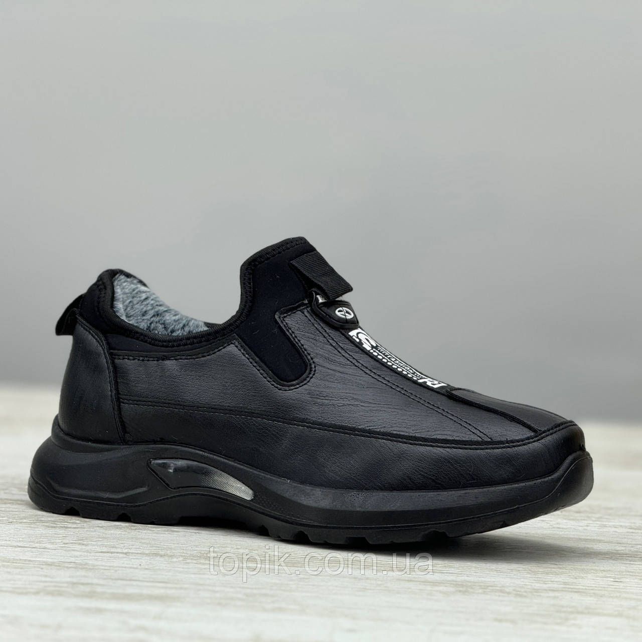 45р! Кросівки чоловічі зимові без шнурків чорні утеплені на хутрі Кроссовки мужские зимние без шнурков черные (Код: 3538)