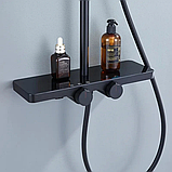 Душова система із змішувачем термостатом та виливом DUSEL BRONX Thermostatic Black душова стійка з поличкою, фото 2