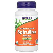 Органічна спіруліна NOW Foods "Certified Organic Spirulina" сертифікована, 500 мг (100 таблеток)