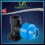Коліно настінне 20х1/2" компресійне з внутрішнім різьбленням для поліетиленових труб PN 16 Unisera, фото 4