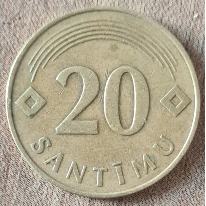 Монета Латвії 20 сантимів 1992 р, фото 1