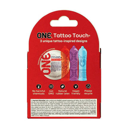 Презервативи ONE Tattoo Touch 3 шт., картонна коробка, фото 3