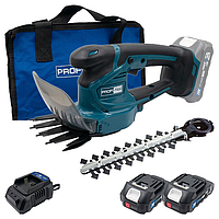 Потужні акумуляторні ножиці-кущоріз PROFI-TEC PHT1110 POWERLine : з АКБ 2шт-20V 2.0 Ah, шина кущів/трави 200/110мм
