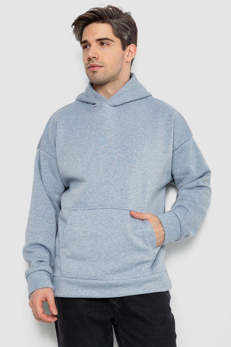 Худі чоловіче на флісі однотонне, колір світло-сірий, 177R058, фото 1