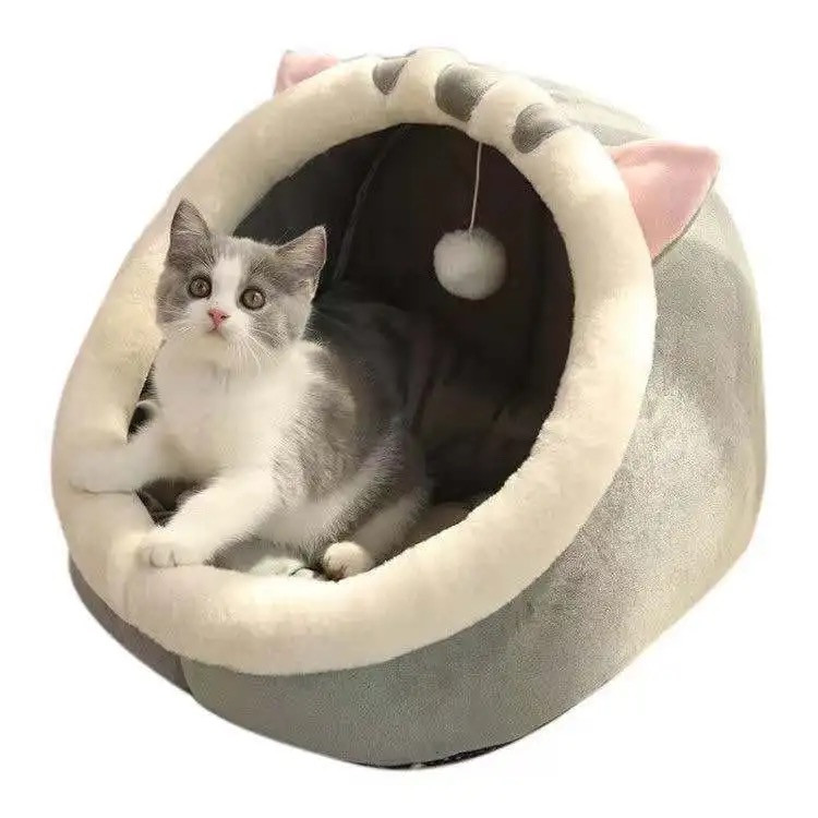 Лежак для котів "Затишна печера" Сірий кіт L 45*45*40cm