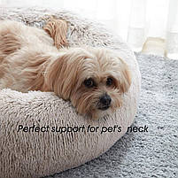 Кругла тепла м'яка лежанка для собак і кішок плюшева D70cm темно-сіра / Лежак для тварин, фото 6