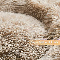 Кругла тепла м'яка лежанка для собак і кішок плюшева D70cm темно-сіра / Лежак для тварин, фото 7