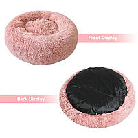 Кругла тепла м'яка лежанка для собак і кішок плюшева D70cm темно-сіра / Лежак для тварин, фото 8