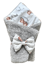 Зимовий стильний конверт - плед «Тедді Ведмедики» для малюка з бантиком 100х80 см BST Сірий з принтом