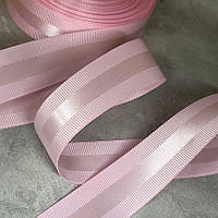 Репсова стрічка з атласною смугою 2,5 см, колір- рожевий, метр, Рожевий