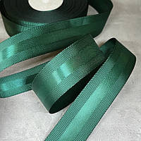 Репсова стрічка з атласною смугою 2,5 см, колір- темно-зелений, метр, темно-зелений