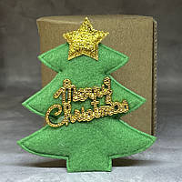 Аплікація (новорічний декор) "Ялинка" 8*7,4 см, фетр- екошкіра-пластик, поштучно, Різнокольоровий