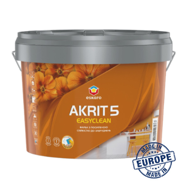 Фарба ESKARO Akrit 5 Easyclean для стін і стель, 9,5 л