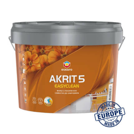 Фарба ESKARO Akrit 5 Easyclean для стін і стель, 9,5 л, фото 1