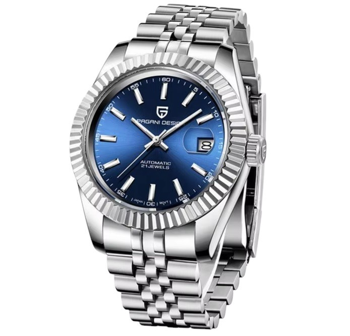 Чоловічий водонепроникний механічний годинник з автопозаводом Pagani Design DateJust PD-1645 Silver-Blue