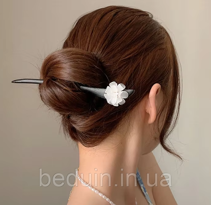 Дерев'яна, традиційна паличка в пучок "Білий Півонія" шпилька біла крапля — Aushal Jewellery