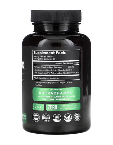 Екстракт Родіола рожева NutraChamps Rhodiola Rosea 600мг 120капс США, фото 3