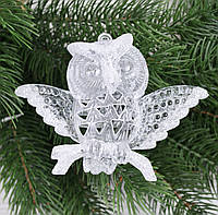 Новорічна прикраса підвіска сова прозора 10см