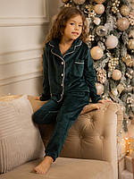 Піжама велюрова для дівчинки Зелена 140-164 р. Дитячий домашній велюровий комплект Піжама для дівчинки