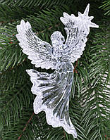 Новорічна прикраса підвіска Янгол з зіркою прозорий 14см