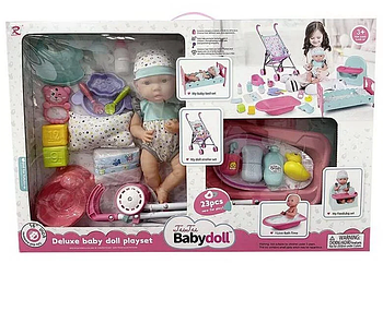 Пупс функціональний 83880 стільчик візочок ваночка посуд аксесуари