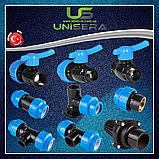 Кран кульовий 32х32 мм повнопрохідний компресійне з'єднання для поліетиленової труби PN16 Unisera, фото 6