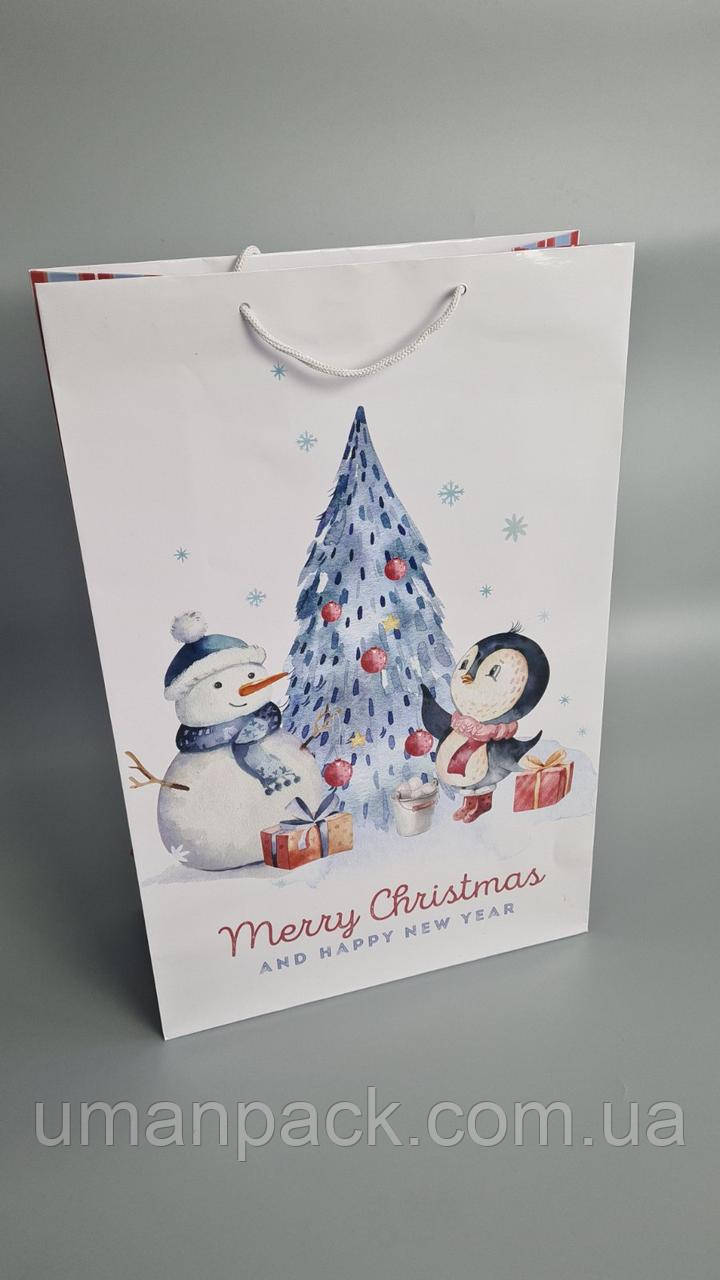 Паперовий Подарунковий Пакет Новорічний вертикальний 30х47х12-009 (12 шт.)
