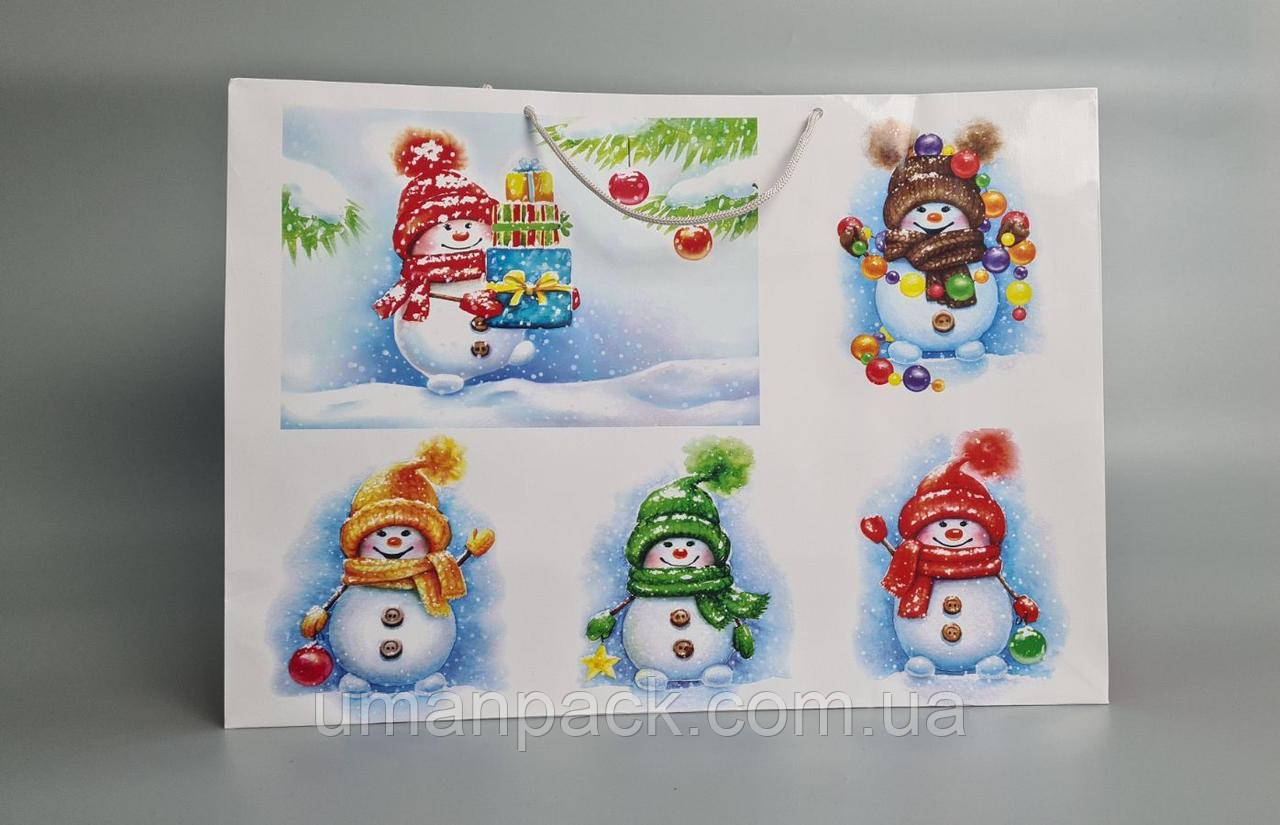 Паперовий Подарунковий Пакет Новорічний горизонтальні 46*33*15-012 (12 шт.)