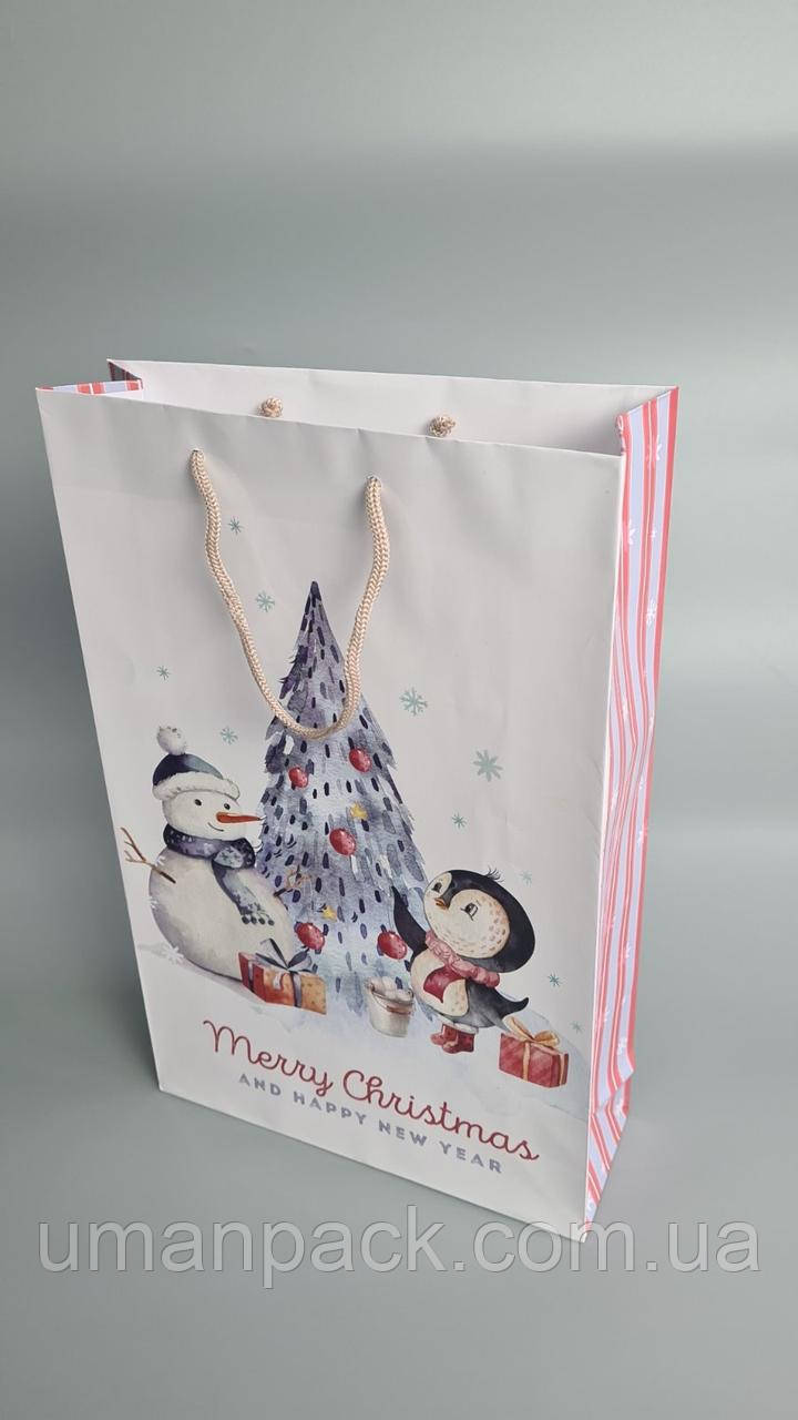 Паперовий Подарунковий Пакет Новорічний вертикальний 25/37/8 (12 шт.)